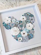 Load image into Gallery viewer, Large Teal, Blue, And Silver Hand Embellished Mickey Floral Shadow Box