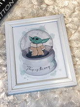 Load image into Gallery viewer, Baby Yoda Diamond Dusted Snow Globe Framed Art
