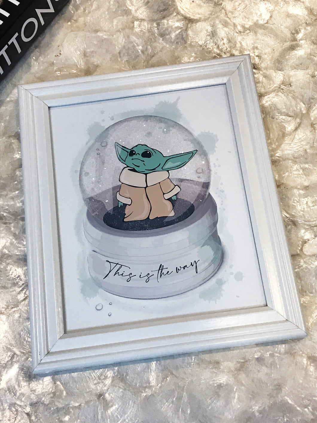 Baby Yoda Diamond Dusted Snow Globe Framed Art