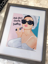 Load image into Gallery viewer, Audrey Hepburn Inspired Make Your Dreams Limitless Framed Art
