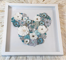 Load image into Gallery viewer, Large Teal, Blue, And Silver Hand Embellished Mickey Floral Shadow Box
