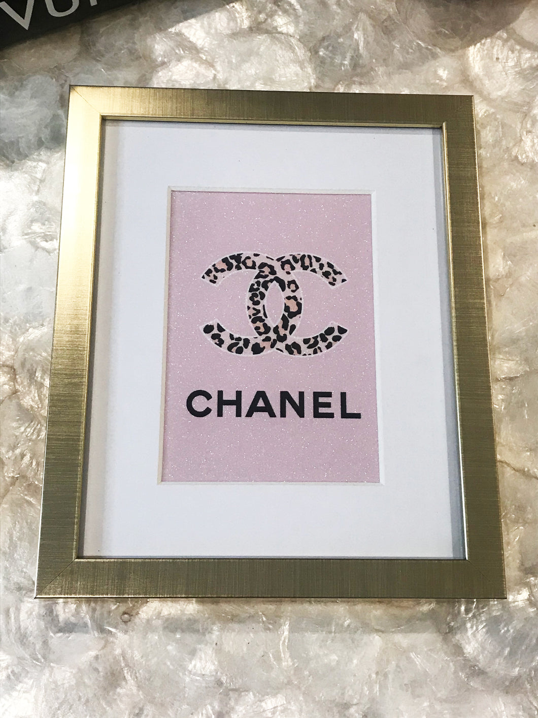 Chanel Inspired Glitter Print Gold Frame