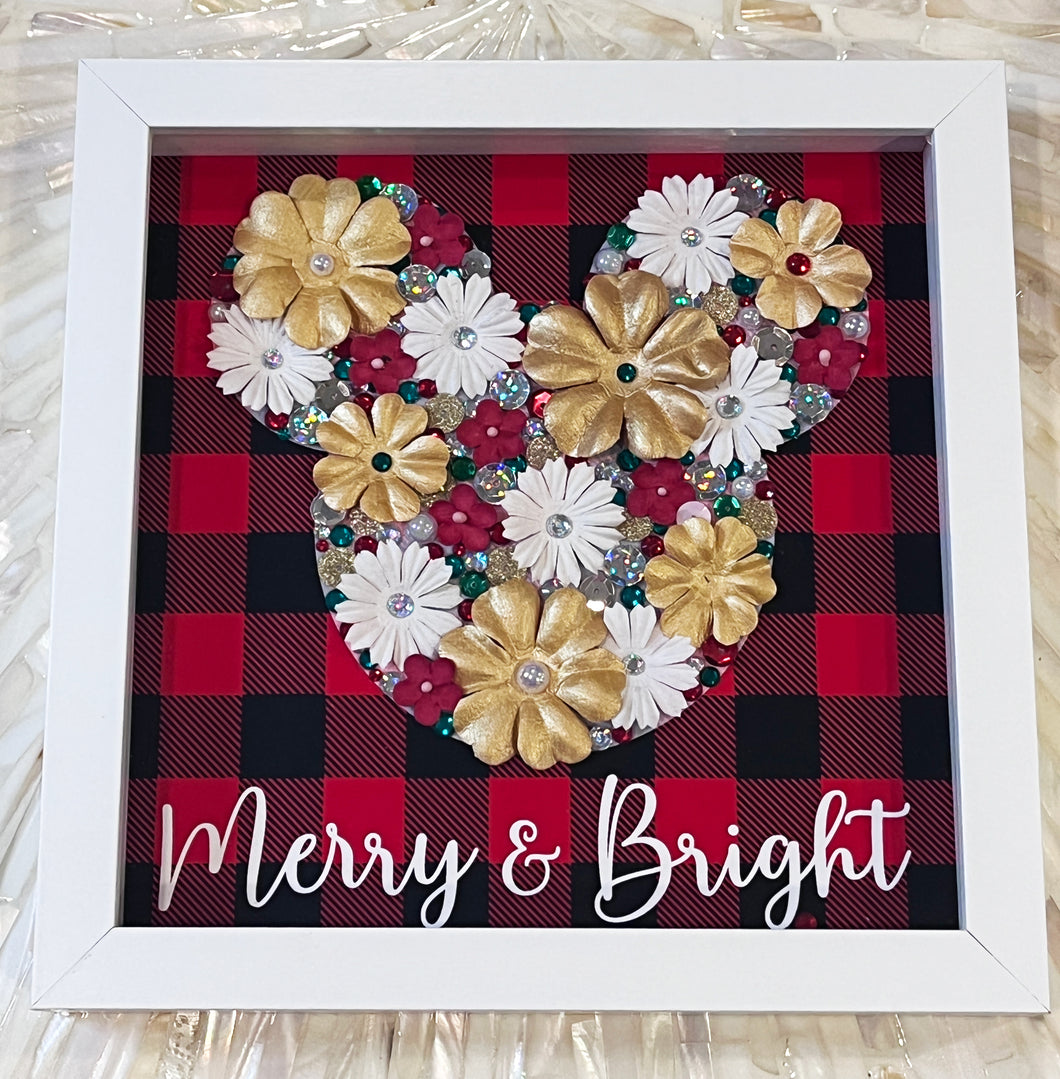 Tis The Season Floral Embellished Mickey Shadow Box Frame