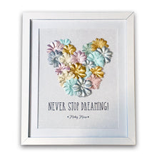 Load image into Gallery viewer, Mickey Never Stop Dreaming Floral Glitter Mixed Media Framed Print
