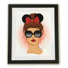 Load image into Gallery viewer, Disney Girl With Minnie Ears And Embellished Bow Framed Art
