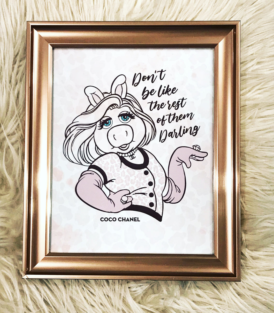 Miss Piggy Chanel Inspired Rose Gold Framed Art