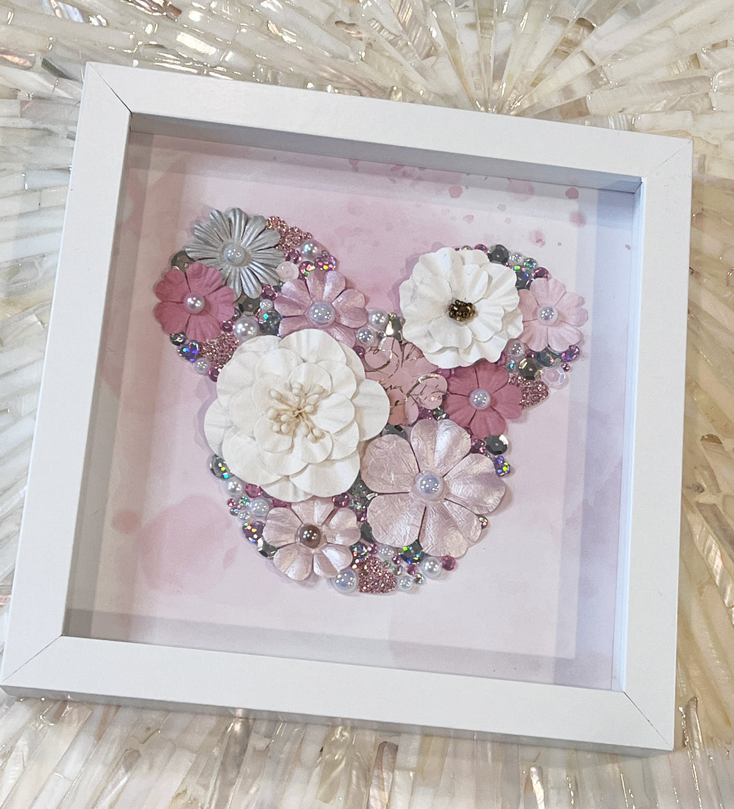 Pink Hand Embellished Mickey Floral Shadow Box