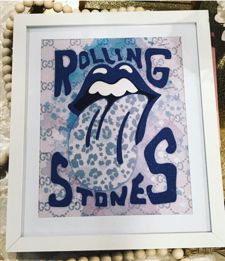 Rolling Stones Designer Inspired Glitter Printed Framed Art