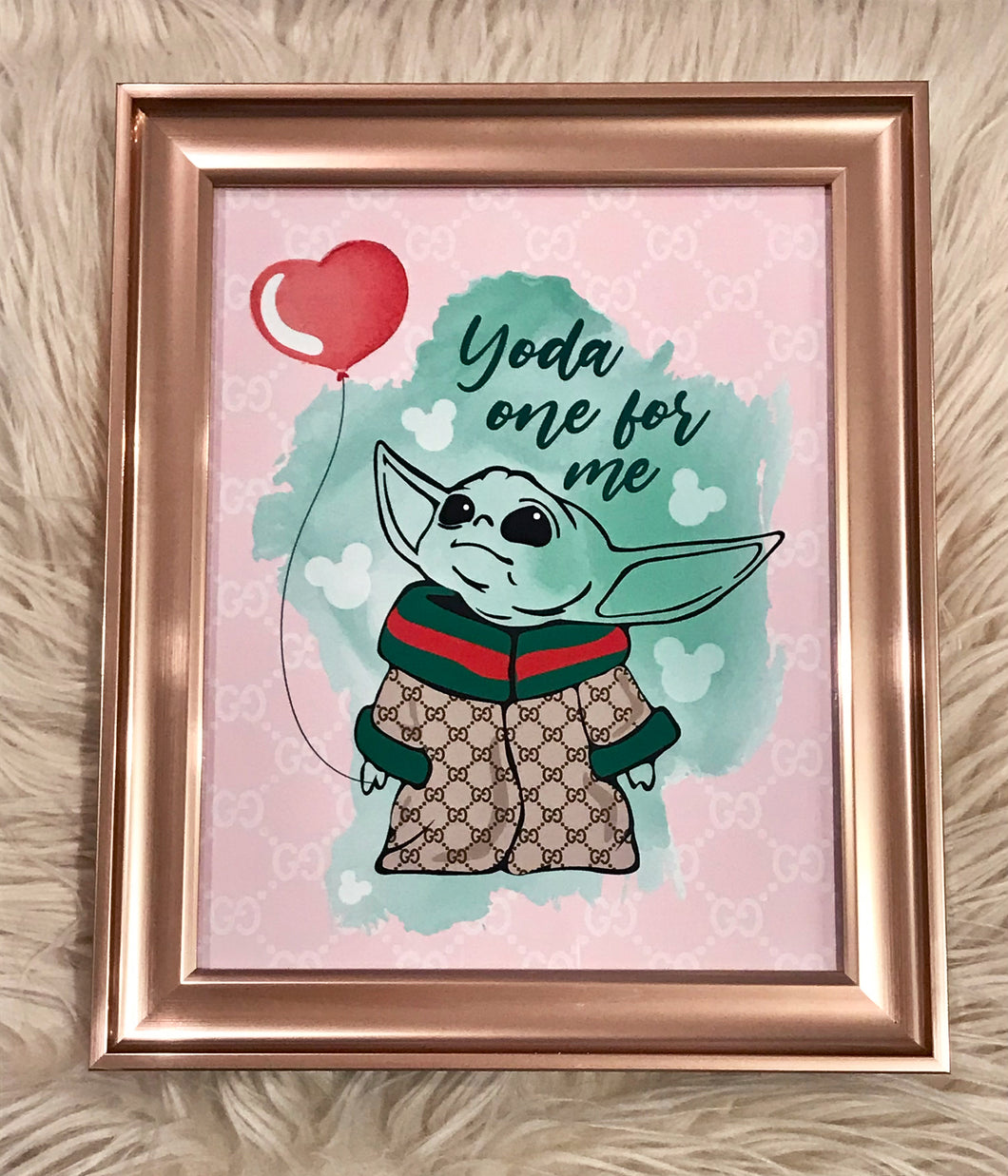 Yoda One For Me Gucci Inspired Rose Gold Framed Art