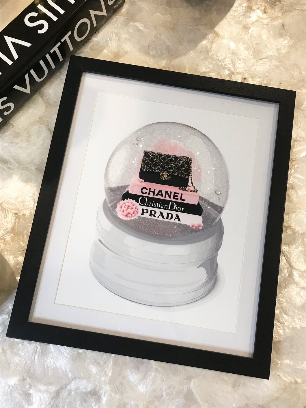 Diamond Dusted Designer Inspired Snow Globe Framed Art