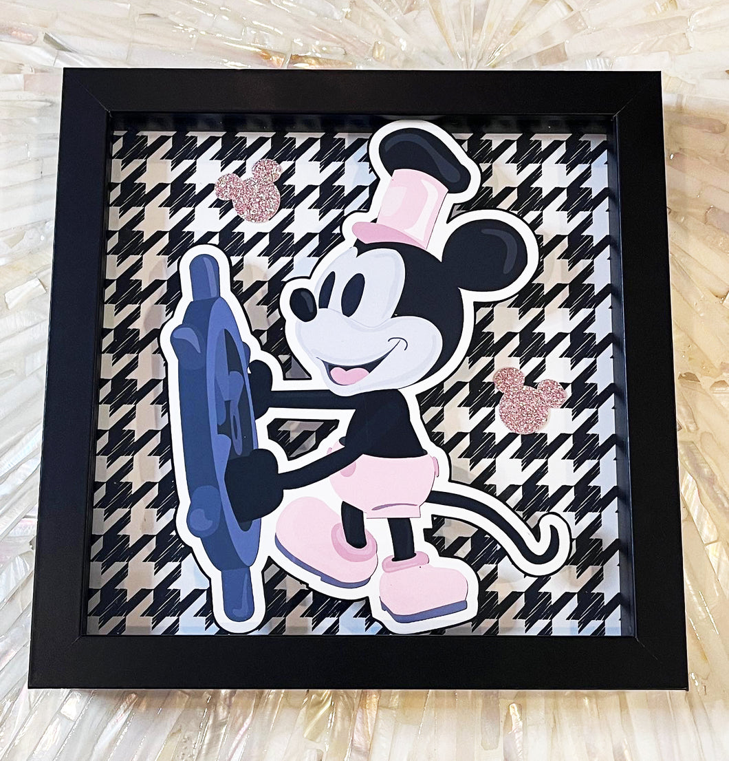 Houndstooth Motif Pop Up Steamboat Willie Shadow Box Frame