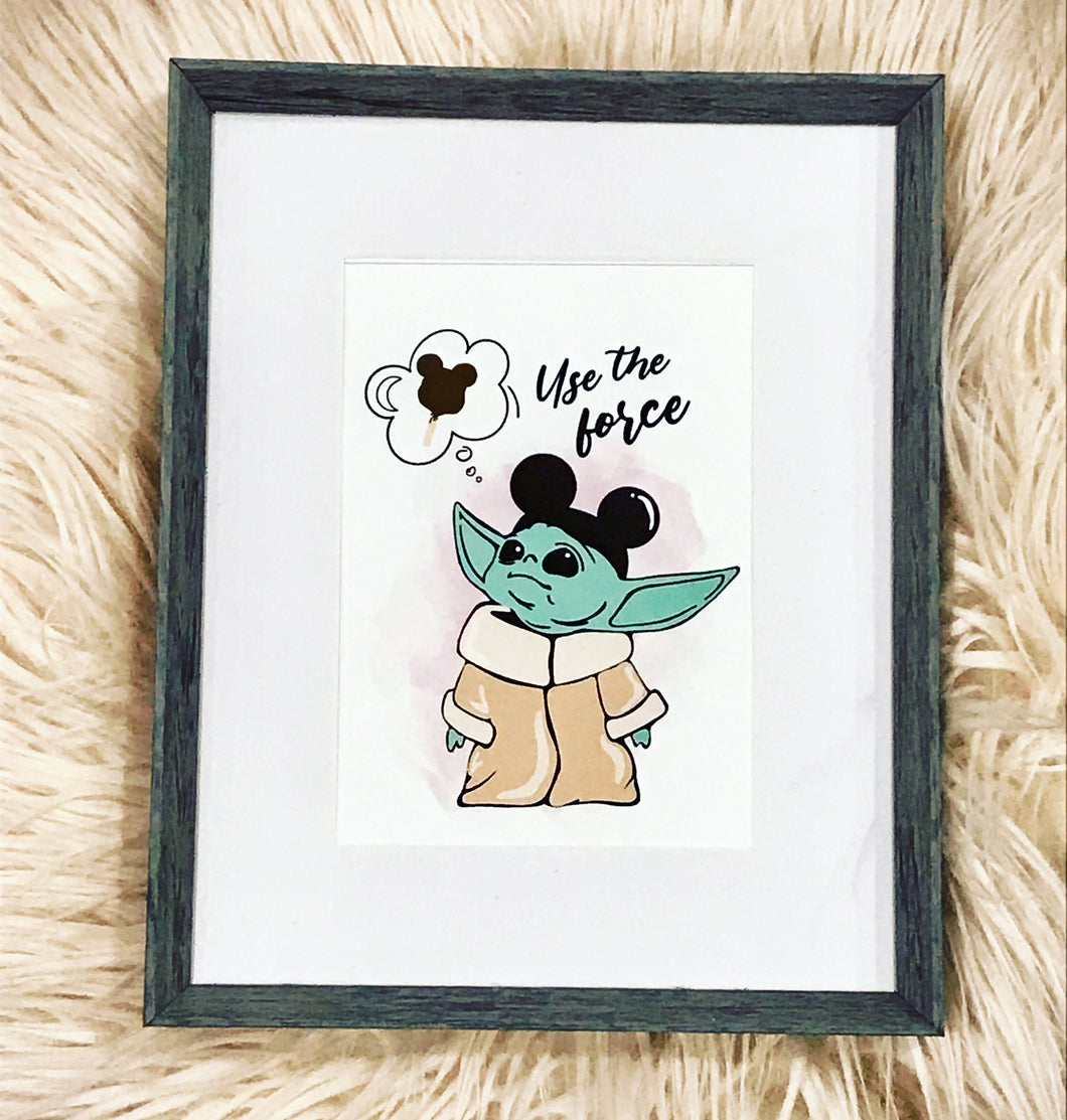 Baby Yoda Likes Snacks Framed Art