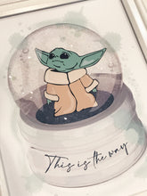 Load image into Gallery viewer, Baby Yoda Diamond Dusted Snow Globe Framed Art
